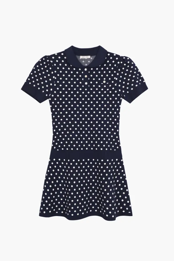 TUMI SWEATER DRESS IN NAVY WHITE POLKA DOT