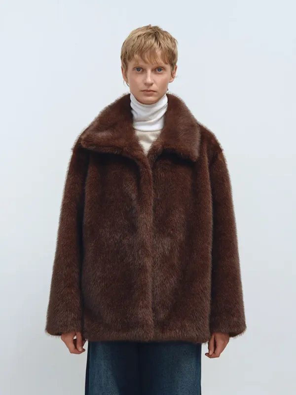 TFW HIGH NECK ECO FUR HALF JACKET_BROWN