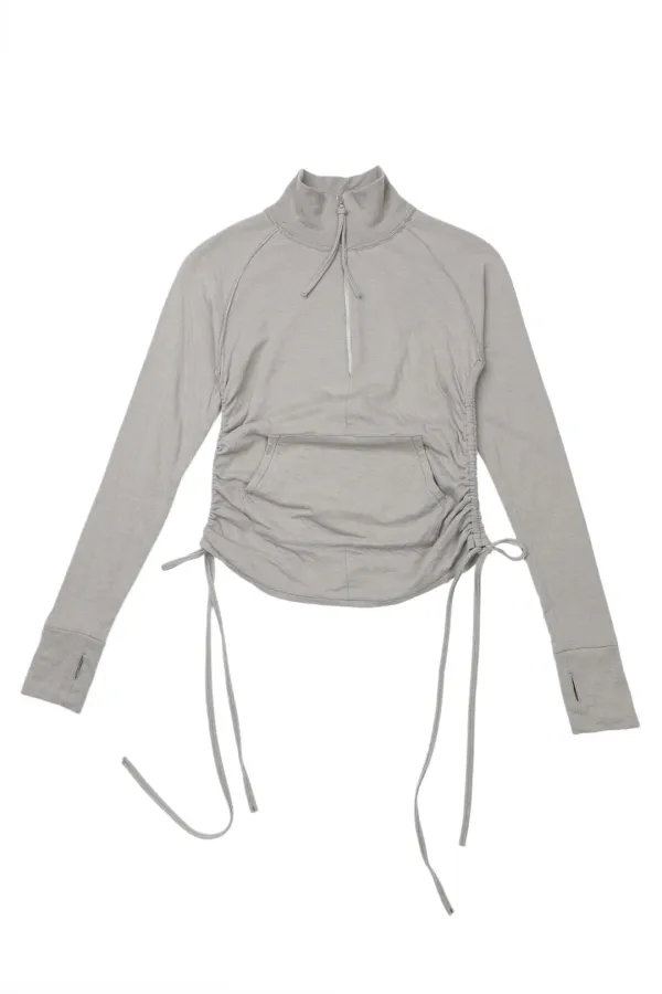 HALF ZIP LONG SLEEVE TOP - GRAY