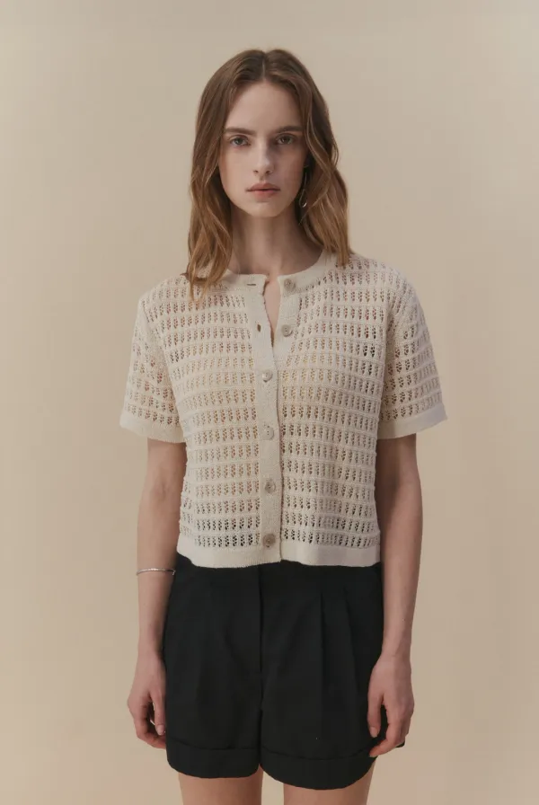 Natural Lace Knit Cardigan (Beige)