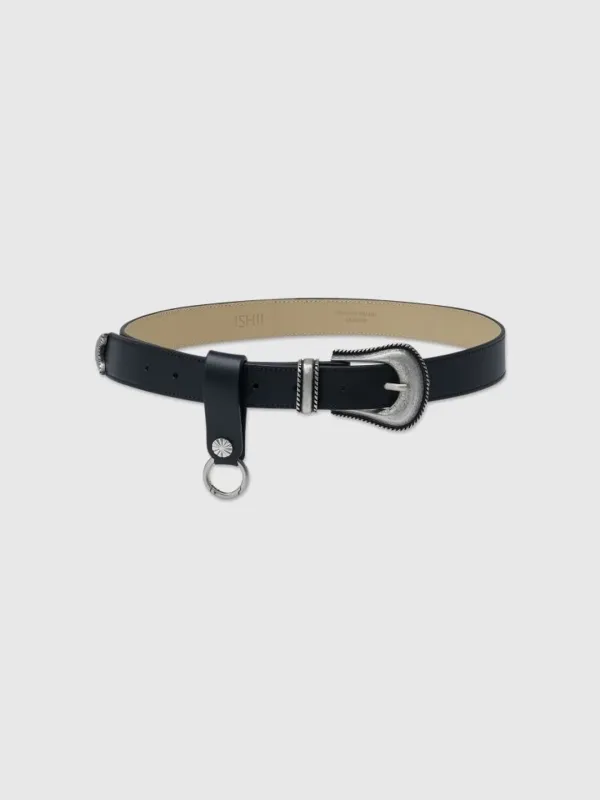 [Exclusive] Western Belt & Belt Loop / From Italy Leather (Black)