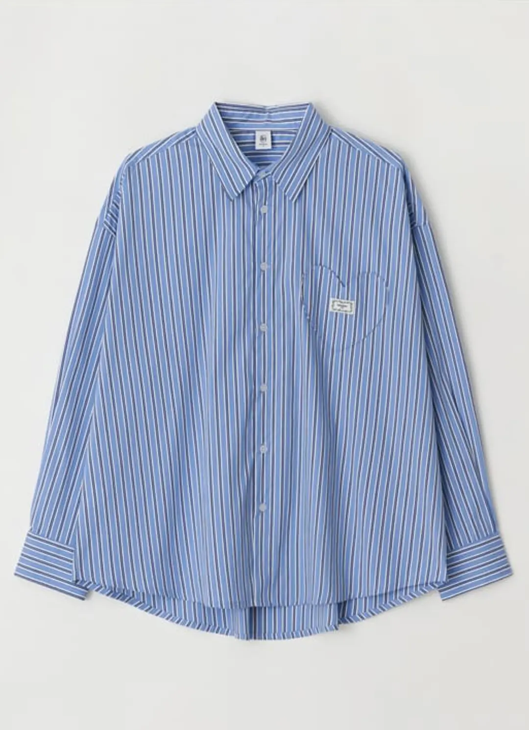 론론 STRIPE STITCH HEART POCKET OVER FIT SHIRT BLUE 상품 이미지 1