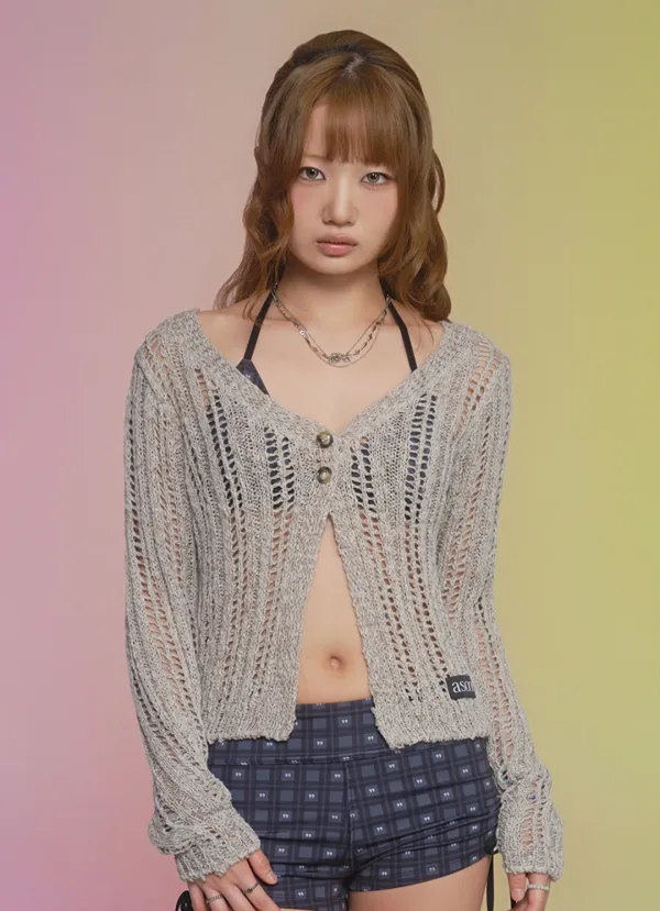 PALE NET CARDIGAN / BEIGE