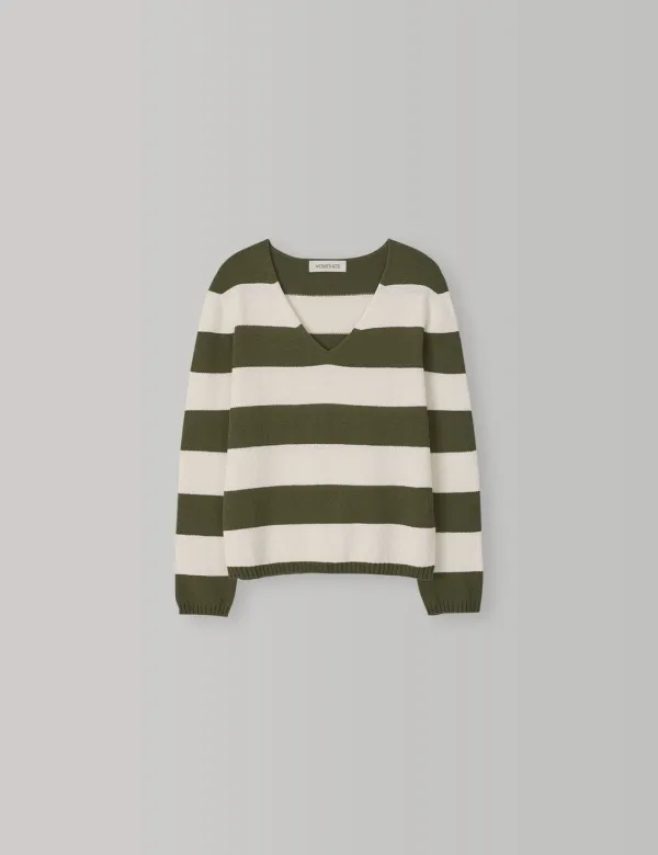 Wholegarment Fresh Cotton Knit (Stripe Khaki)