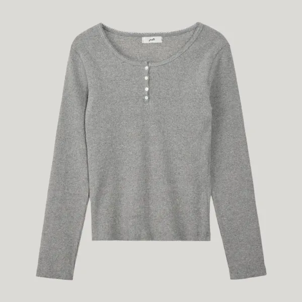 [4th Restock] lace long sleeved button t-shirts_melange gray