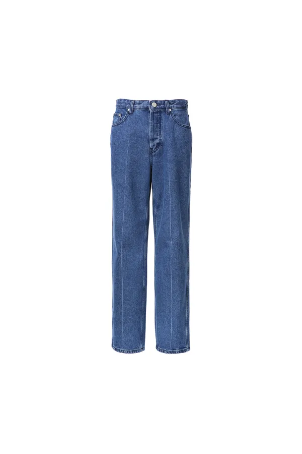 Button Fly Loose Fit Denim, Blue
