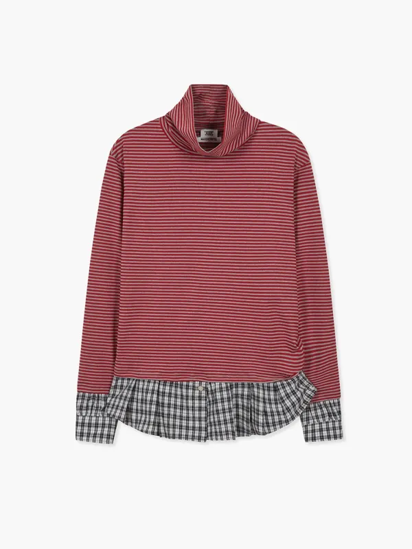 STRIPE TURTLENECK SHIRTS LAYERED TOP_red