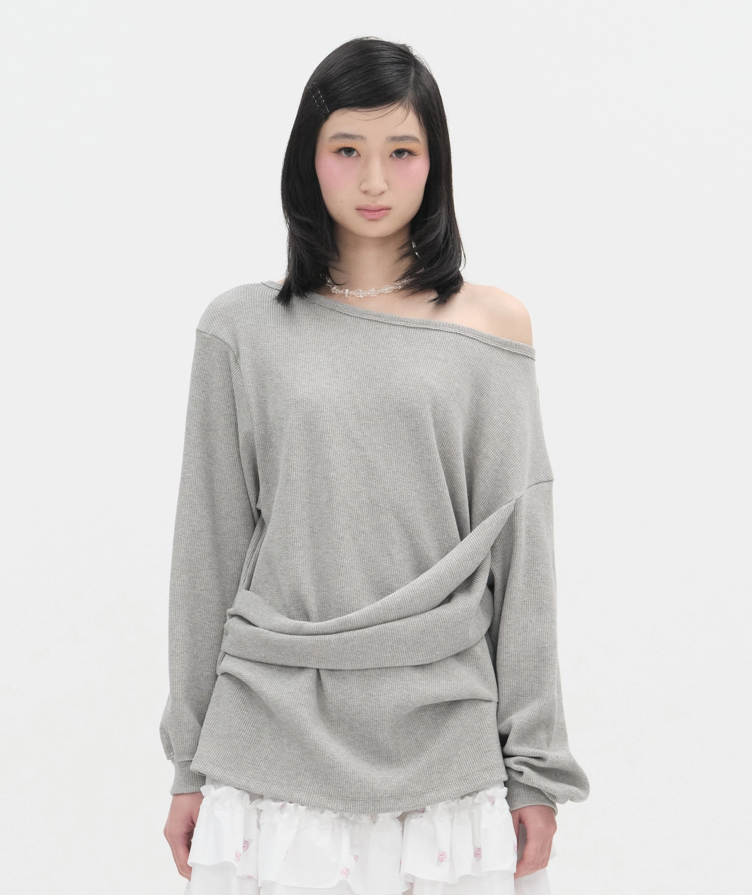 타입서비스 [4차] Textured Ruched Off Shoulder Top [Gray] 상품 이미지 2