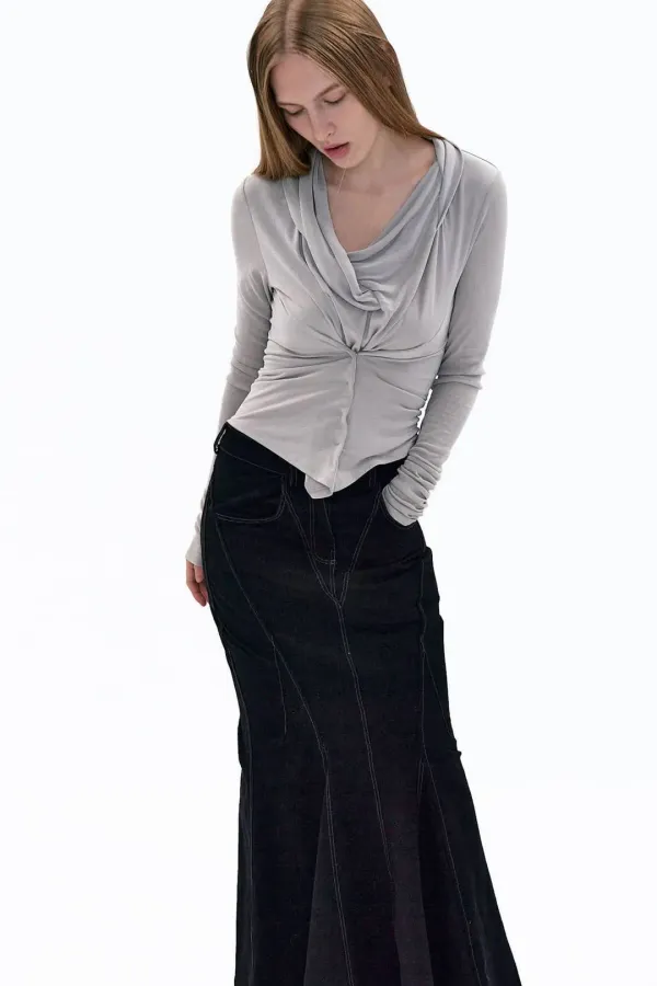 [REORDER] DRAPED SNAP TOP (LIGHT GREY)