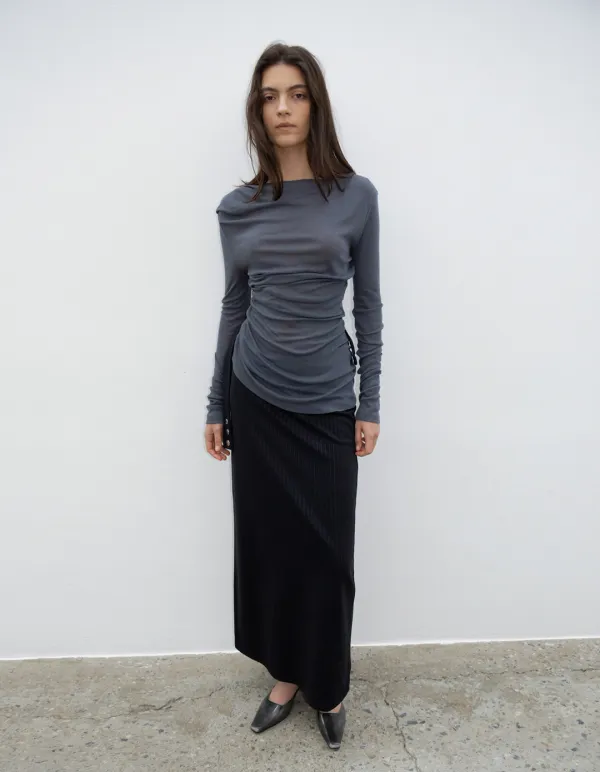 RUCHED LONG JERSEY, CHARCOAL
