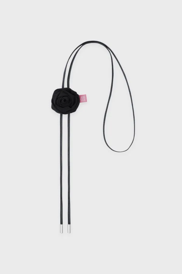 Leather Rose Tie (Black)