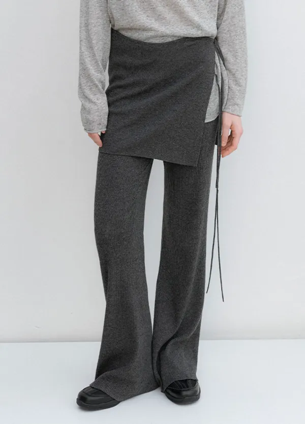 (PT-5740)AN LAYERD SKIRT SET SEMI BOOTS CUT KNIT PANTS S