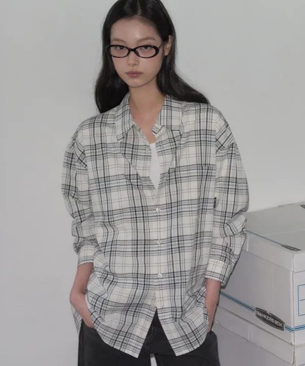 마일로 오버핏 체크 셔츠 [WHITE]