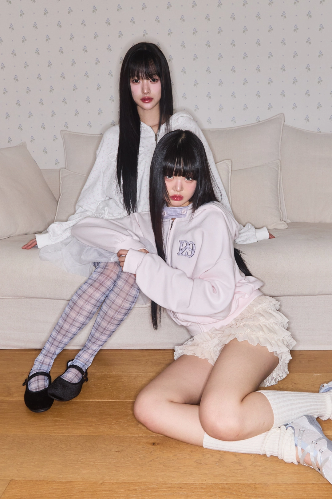 일리고 [06/01 예약발송] 체커 보우 포켓 후드 집업 베이비 핑크 상품 이미지 3