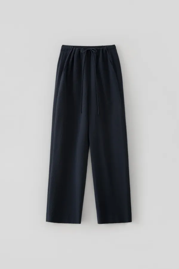 Seersucker Wide String Pants_Navy