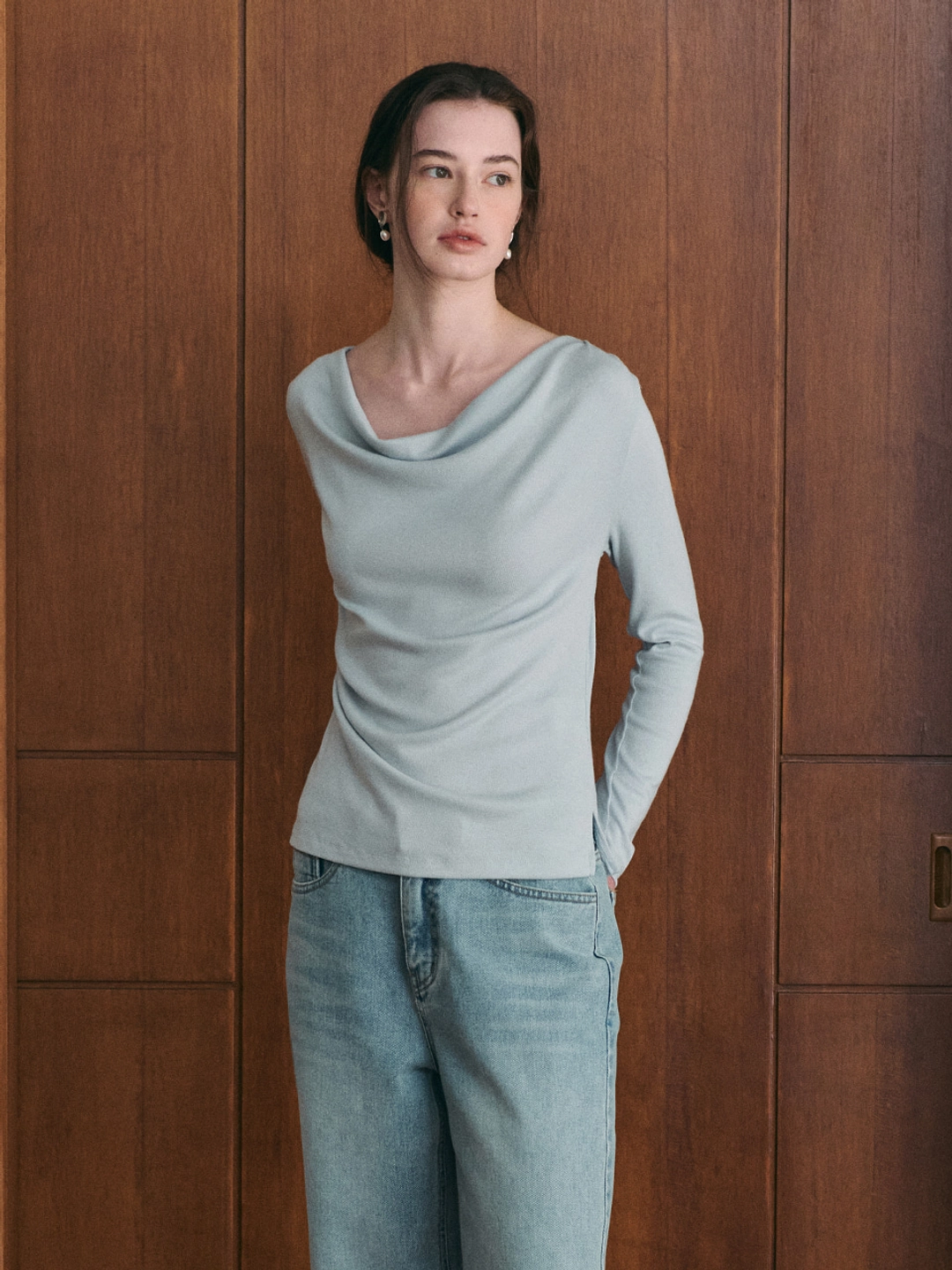 르니나 GRACE draped t-shirt_sky blue 상품 이미지 3