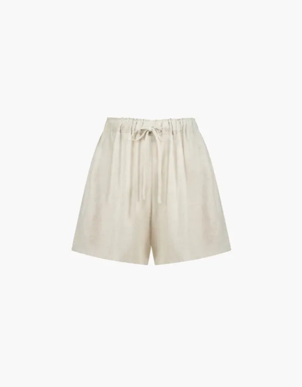 linen shirring pants - natural