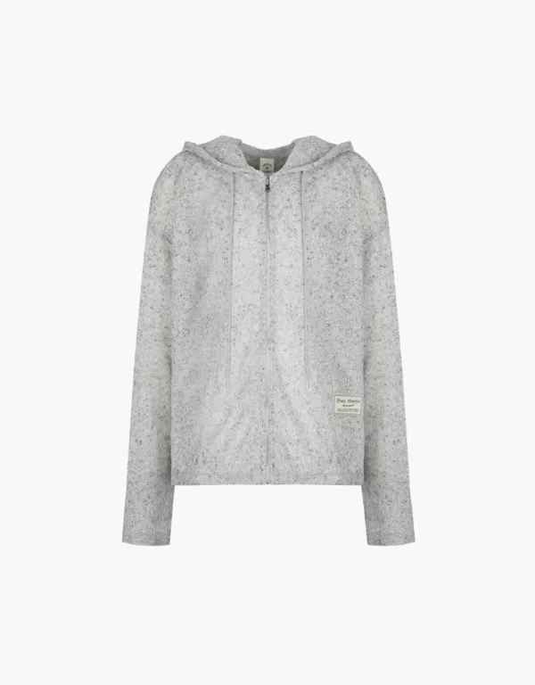 skashi knit hooded zip-up - melange grey