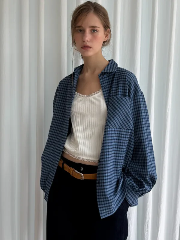 CHECK OVERFIT SHIRT - NAVY