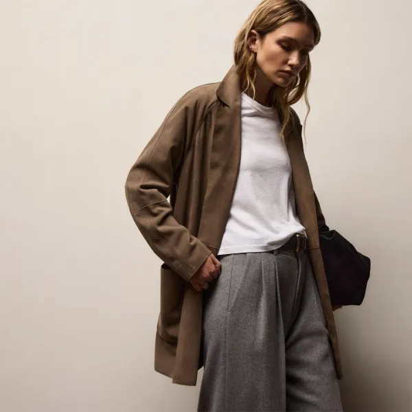 Suede Trench Coat - Caribou