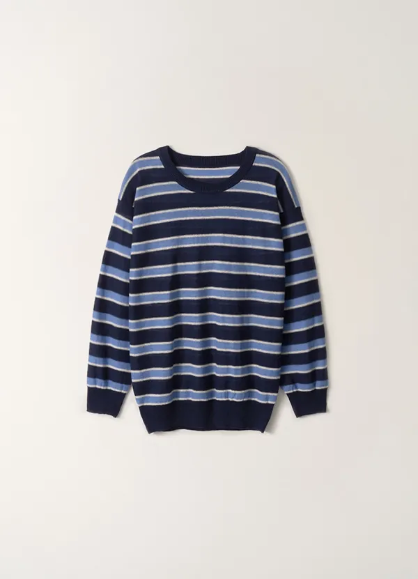 7TH/ Stripe round pullover (Blue)