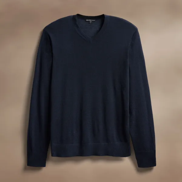 Ultrafine Cashmere V Neck Sweater - Dark Navy