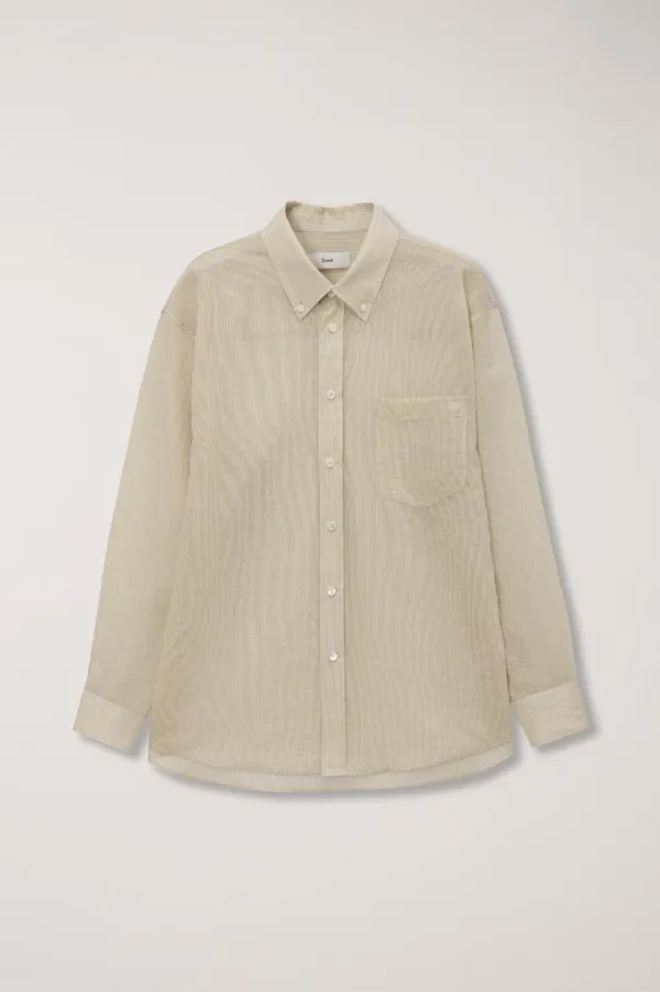UNISEX OVERSIZED SHEER SHIRT BEIGE STRIPE