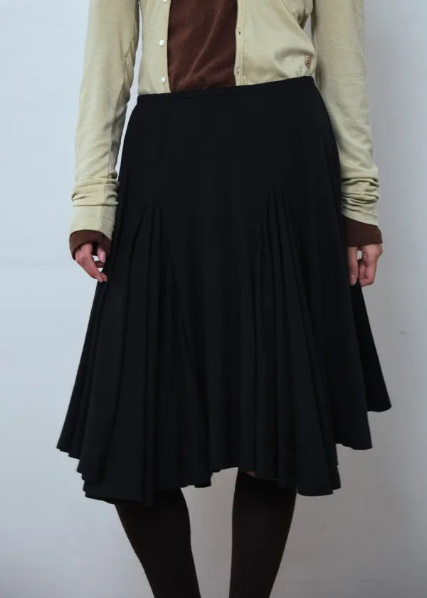 Flare Panel Midi Skirt_Black