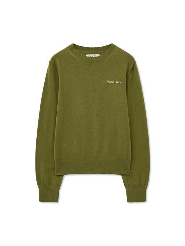 CASHMERE BLENDED ROUND KNIT PULLOVER IN OLIVE