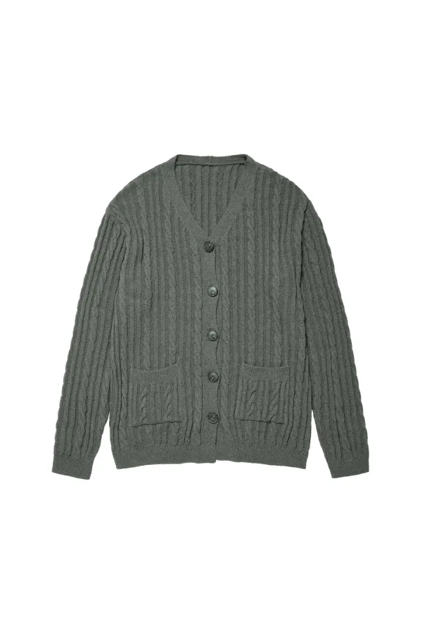 DEINET CABLE CARDIGAN IN CHARCOAL