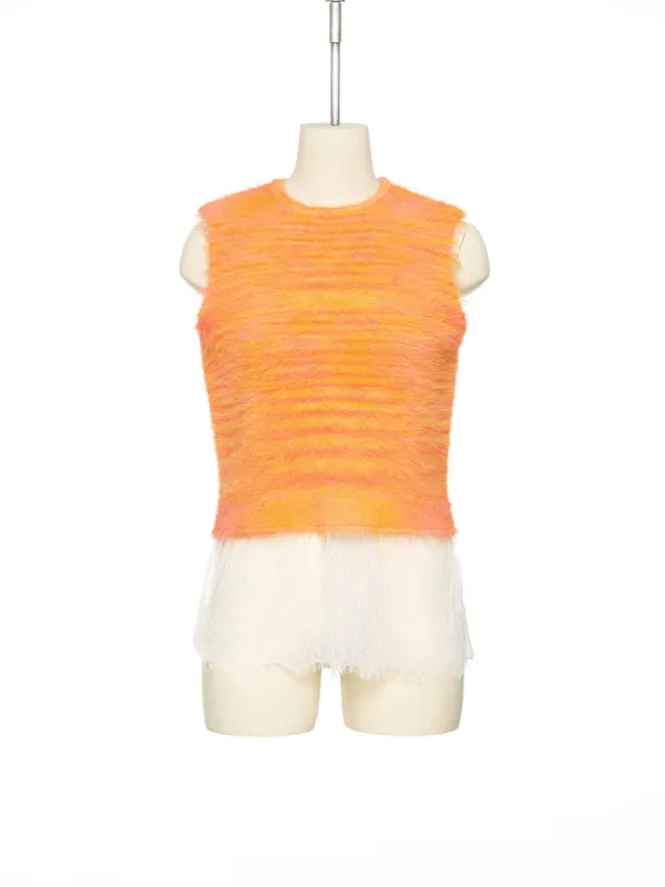 FW25 UNDERLINE ORANGE SLEEVELESS KNIT TOP