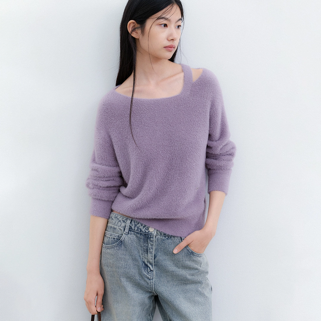 아뜰리에 나인 (T-7322)FAKE ANGORA CUT OUT KNIT 상품 이미지 1