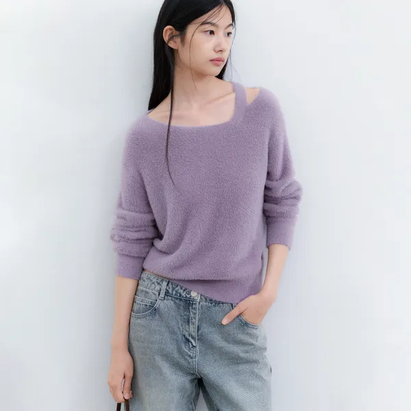 (T-7322)FAKE ANGORA CUT OUT KNIT