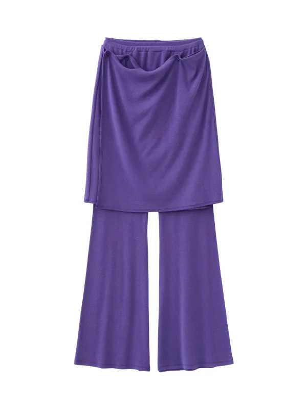 Button Layered Skirt Pants - Purple