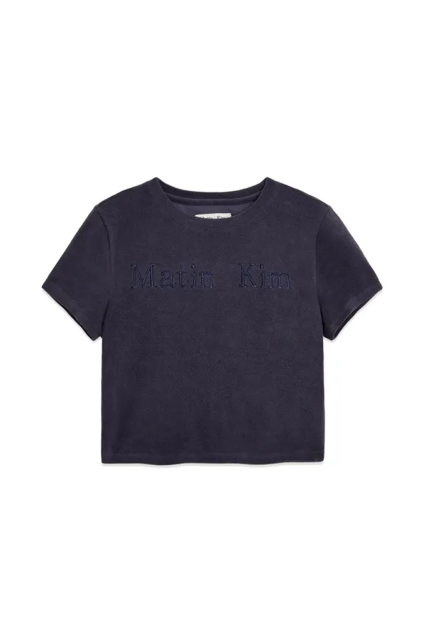 LOGO POINT TERRY CROP TOP IN NAVY