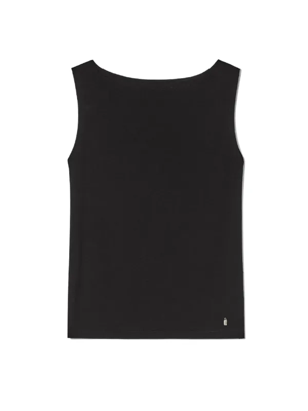 HILL SLIT SLEEVELESS TOP (BLACK)