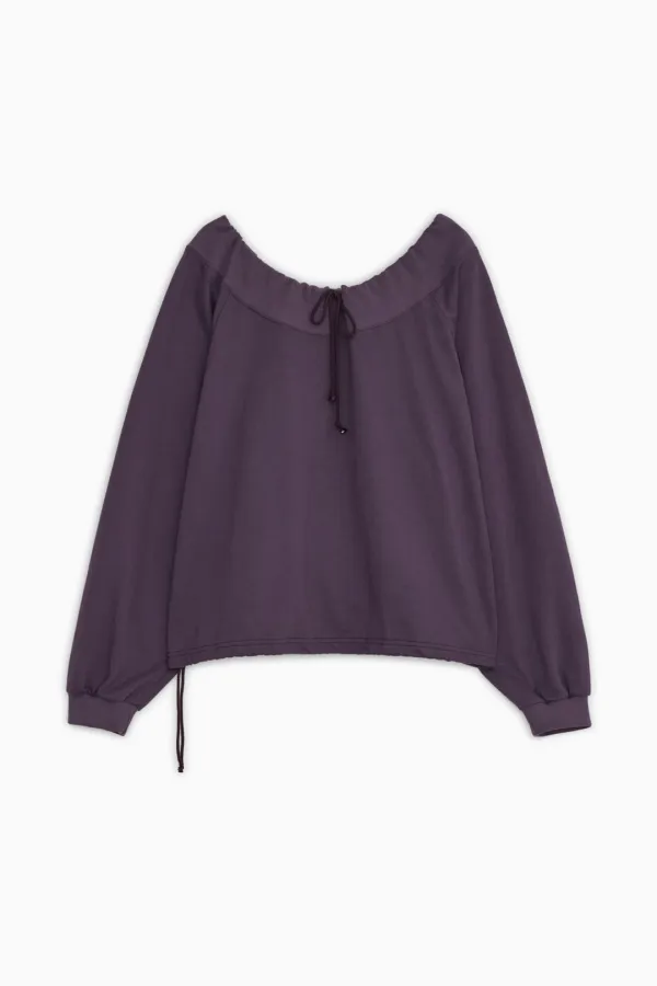 STRING OFF SHOULDER SWEATSHIRT, PURPLE