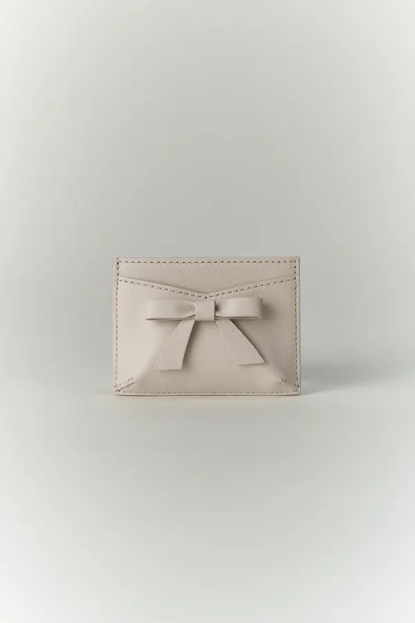 [Italian Leather] Tis Bow Card Wallet (Beige)