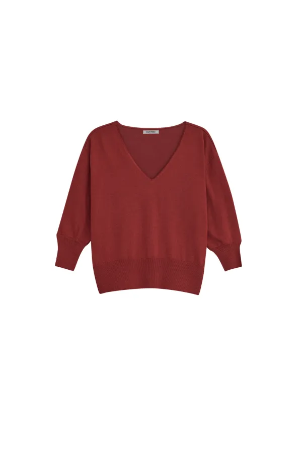 LACE SLIT KNIT TOP [BRICK]