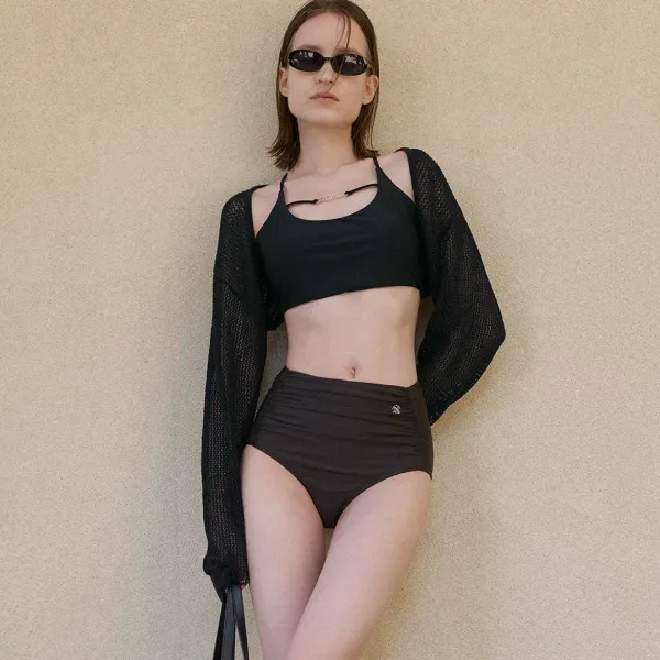 (SW-809)SWAN BACK STRING SWIM BRA TOP BLACK