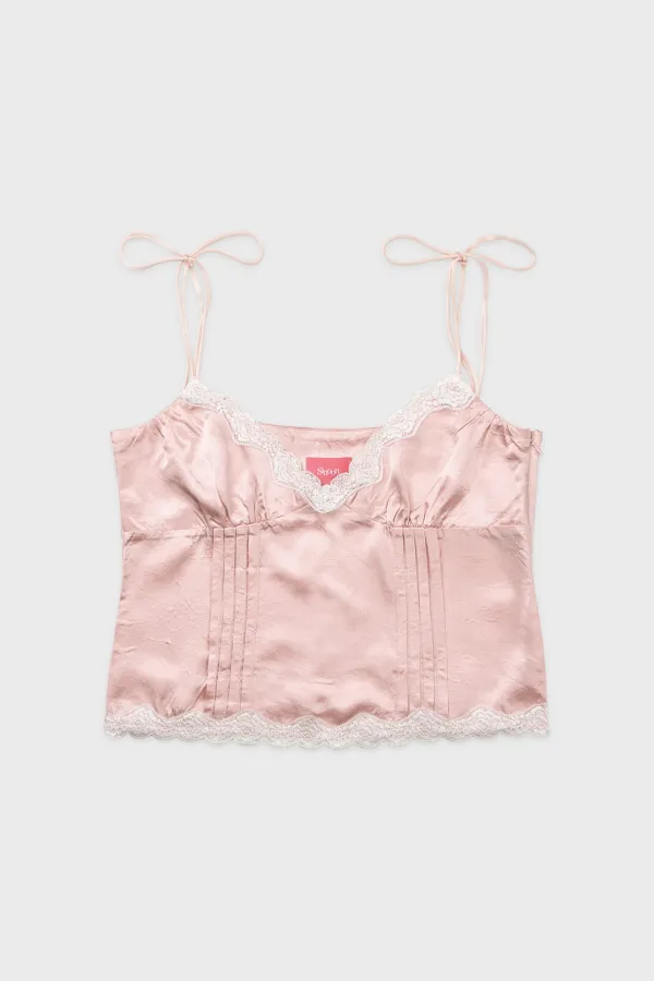 Satin Lace Sleeveless Blouse (Pink)
