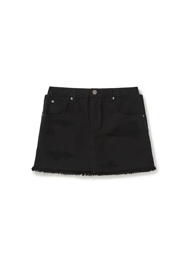 DOUBLE WAISTED DENIM MINI SKIRT (BLACK)