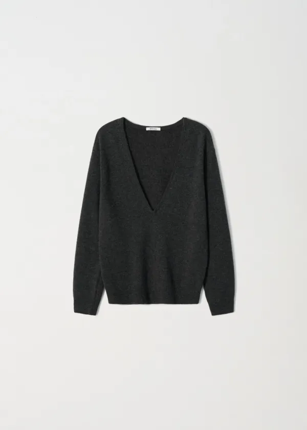 Pure Wool Deep V-Neck Knit_Charcoal