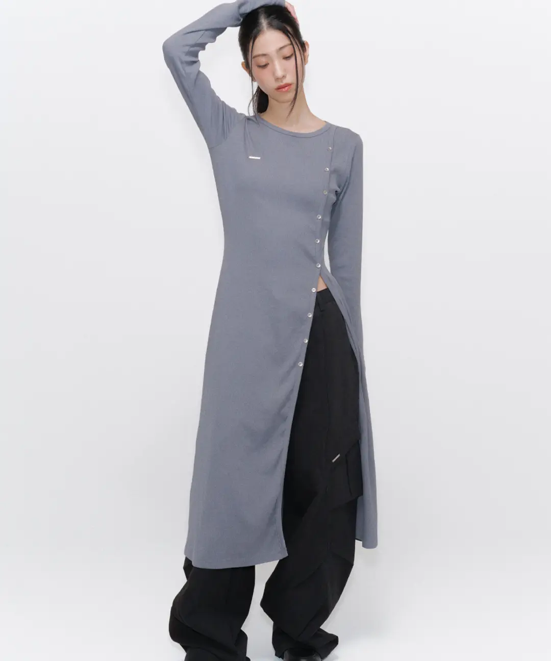 미세키서울 Long layered cardigan one piece CHARCOAL 상품 이미지 2