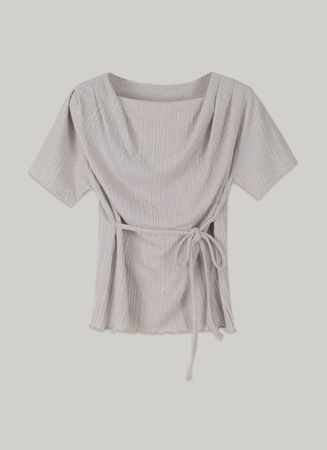아워코모스 comos 1401 drape neck string detail T-shirt (pale pink gray) 상품 이미지 3