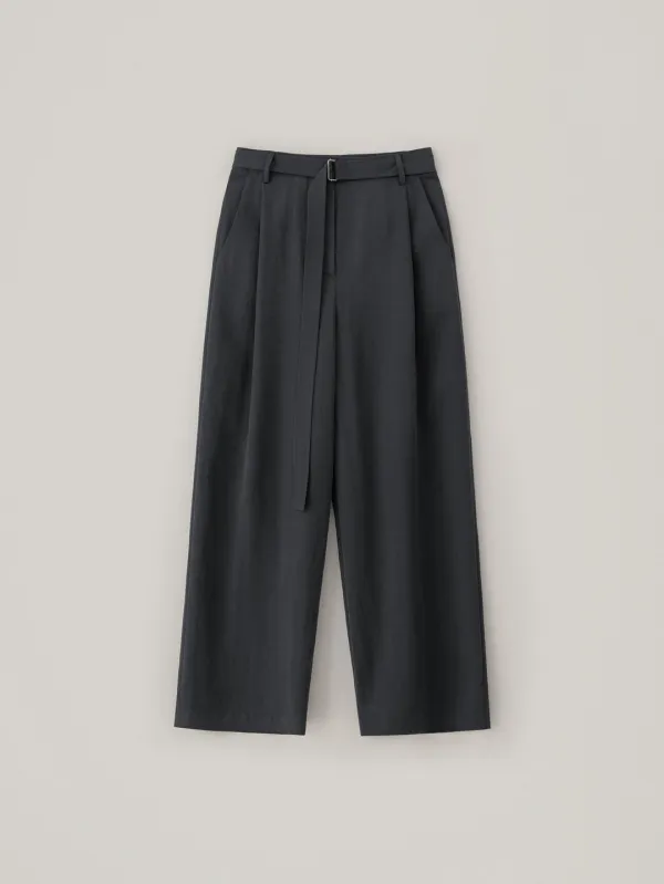 Amber Belted Tuck Slacks - Charcoal