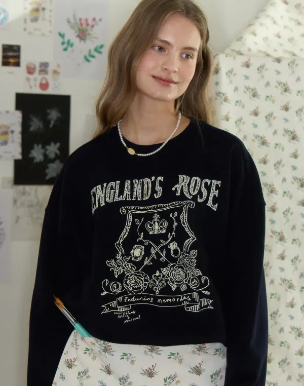 [논로컬 X 이하여백] Rose Hand Drawing Sweatshirt - Navy