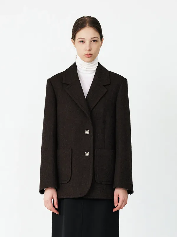 TFF WOOL TWEED OUT POCKET BLAZER_D-BROWN