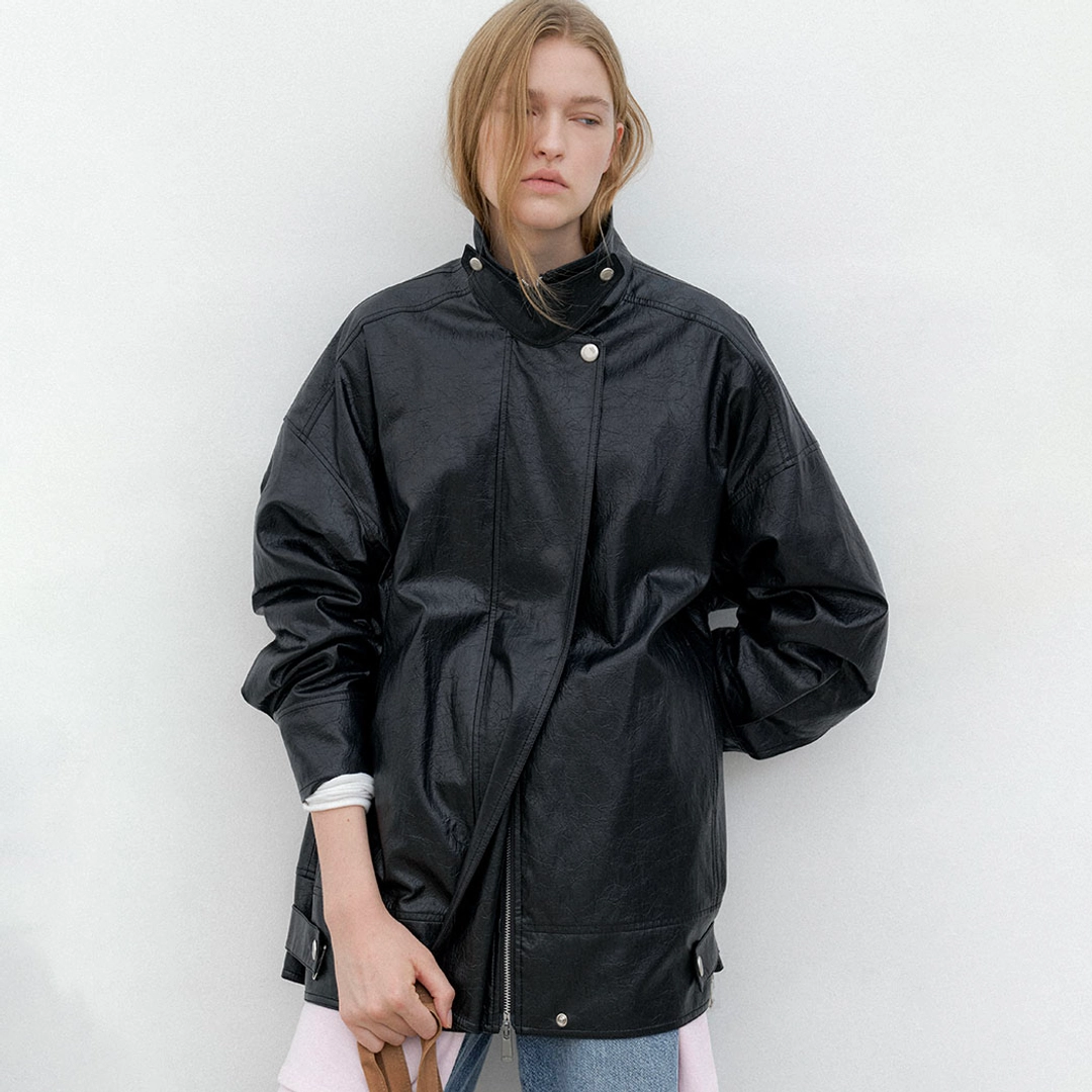 아뜰리에 나인 (JP-592)HIGH NECK OVERFIT LEATHER JUMPER 상품 이미지 2