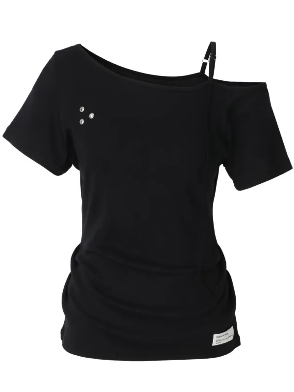[18th Reorder] Buckle Strap One Shoulder Top (black)